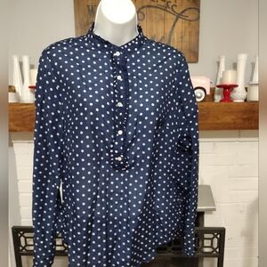 J. Crew Polka Dot Navy Blue button down Top